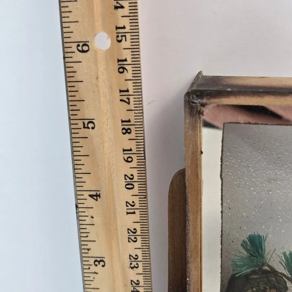 Vintage Wooden Jewelry Box Diorama Mirror Miniature Pine Tree Trinket Drawer 7in